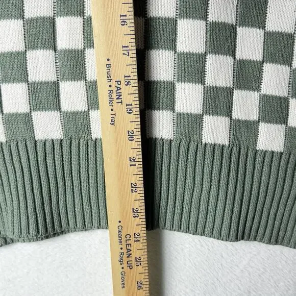 Beach Riot Checkered & Stripe Knit Crewneck Sweater Sage Green Cream Women M - Picture 6 of 8